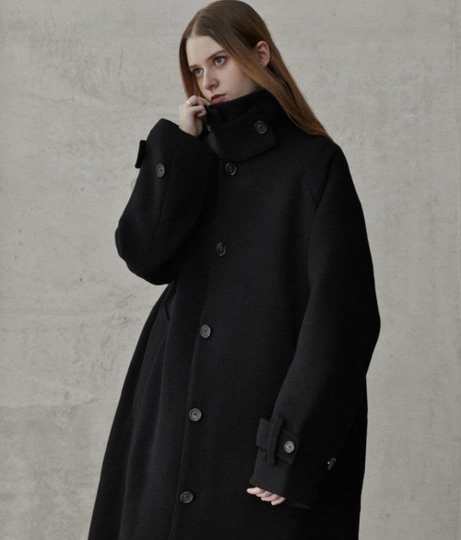 【CLEL】ウールブレンド テックメルトンステンカラーコート ブラック