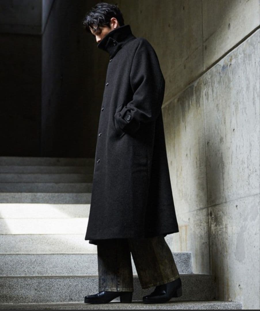 【CLEL】ウールブレンド テックメルトンステンカラーコート ブラック