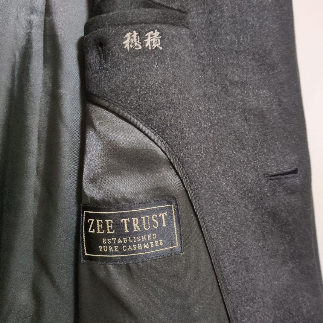 美品　ステンカラーコート　黒　カシミヤ100％　高級感　比翼仕立て　メンズ　L