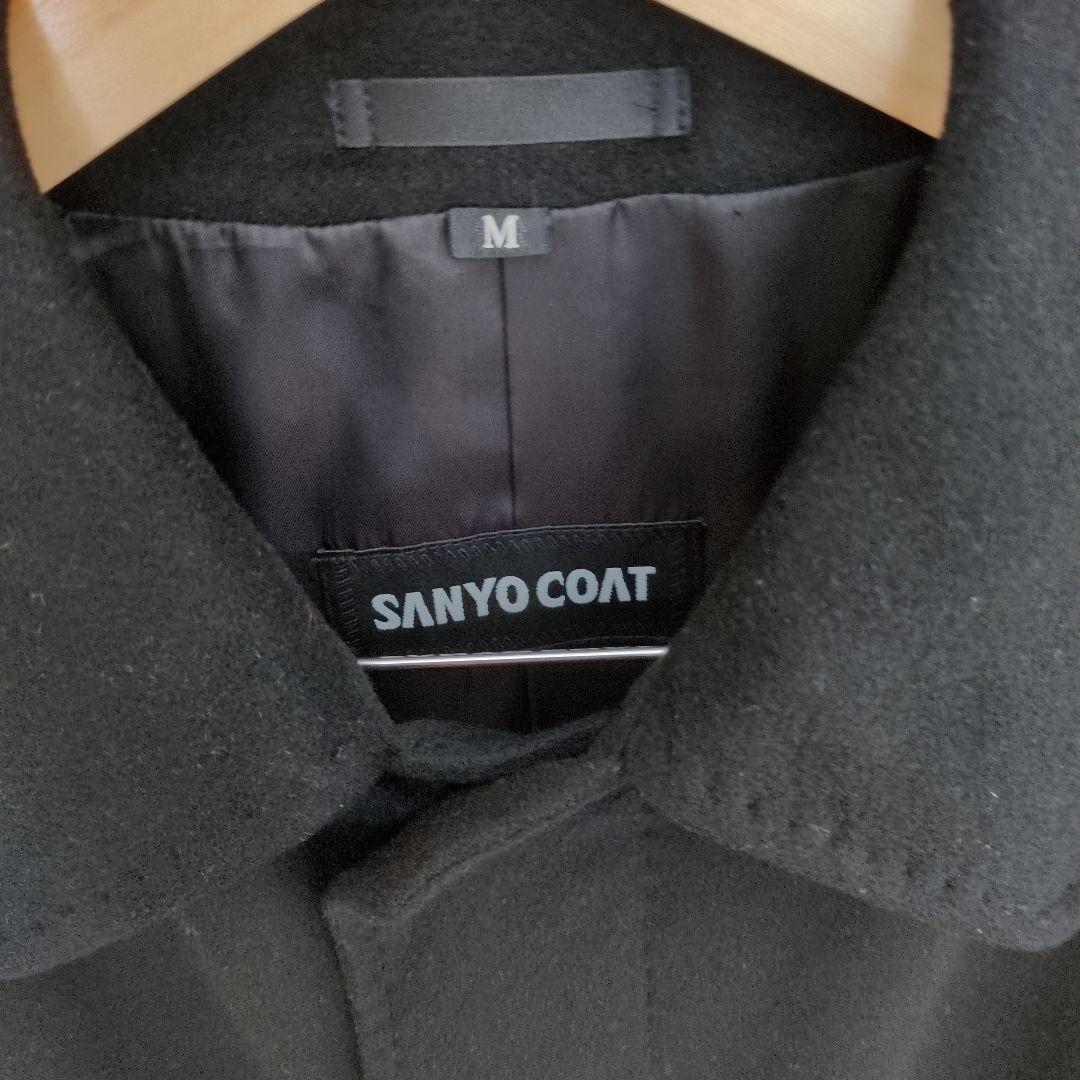 サンヨーコート メンズ カシミヤ100% ステンカラーコート 黒　比翼ボタン