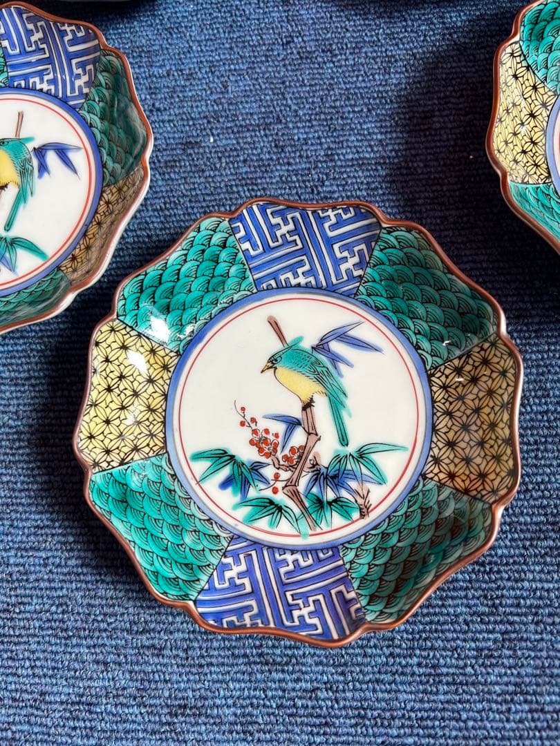 1375 九谷焼　花鳥　皿　5客　未使用