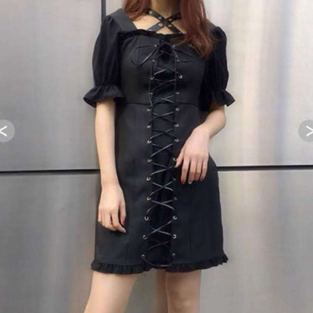 地雷 bubbles バブルス ワンピース ベルト レースアップ ゴスロリ