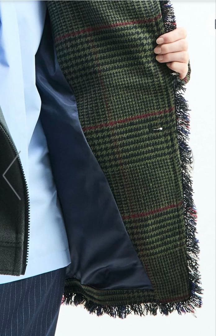 新品AULAAILA パッチワークボアチェックフリンジライダース