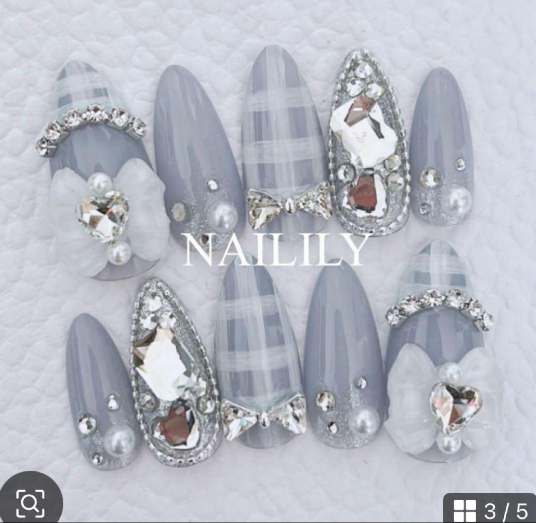 ネイルチップ チェック リボン ワンホン ガーリー 韓国 量産型