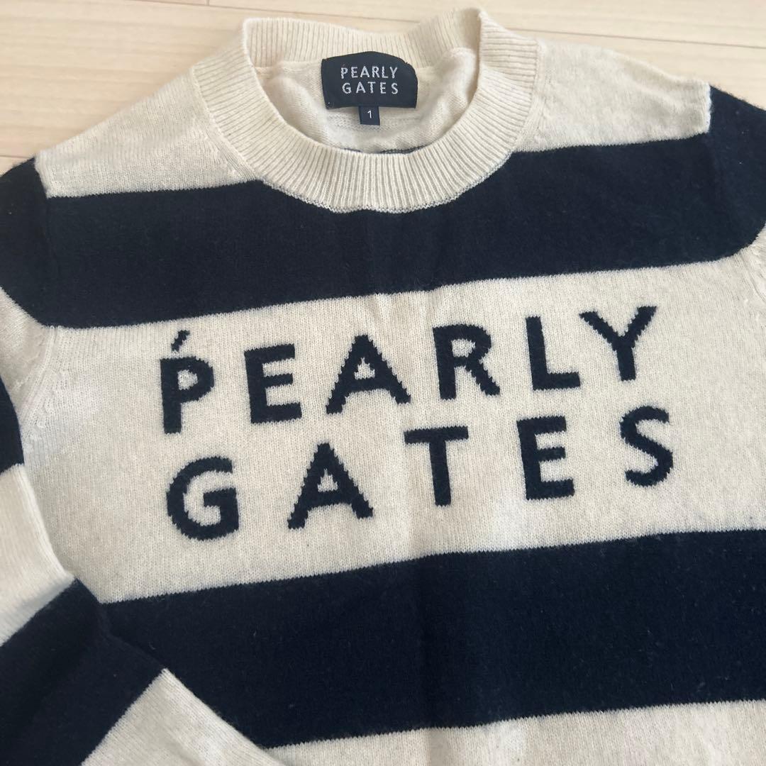 パーリーゲイツ　ロゴ入り　ボーダーカシミヤニット