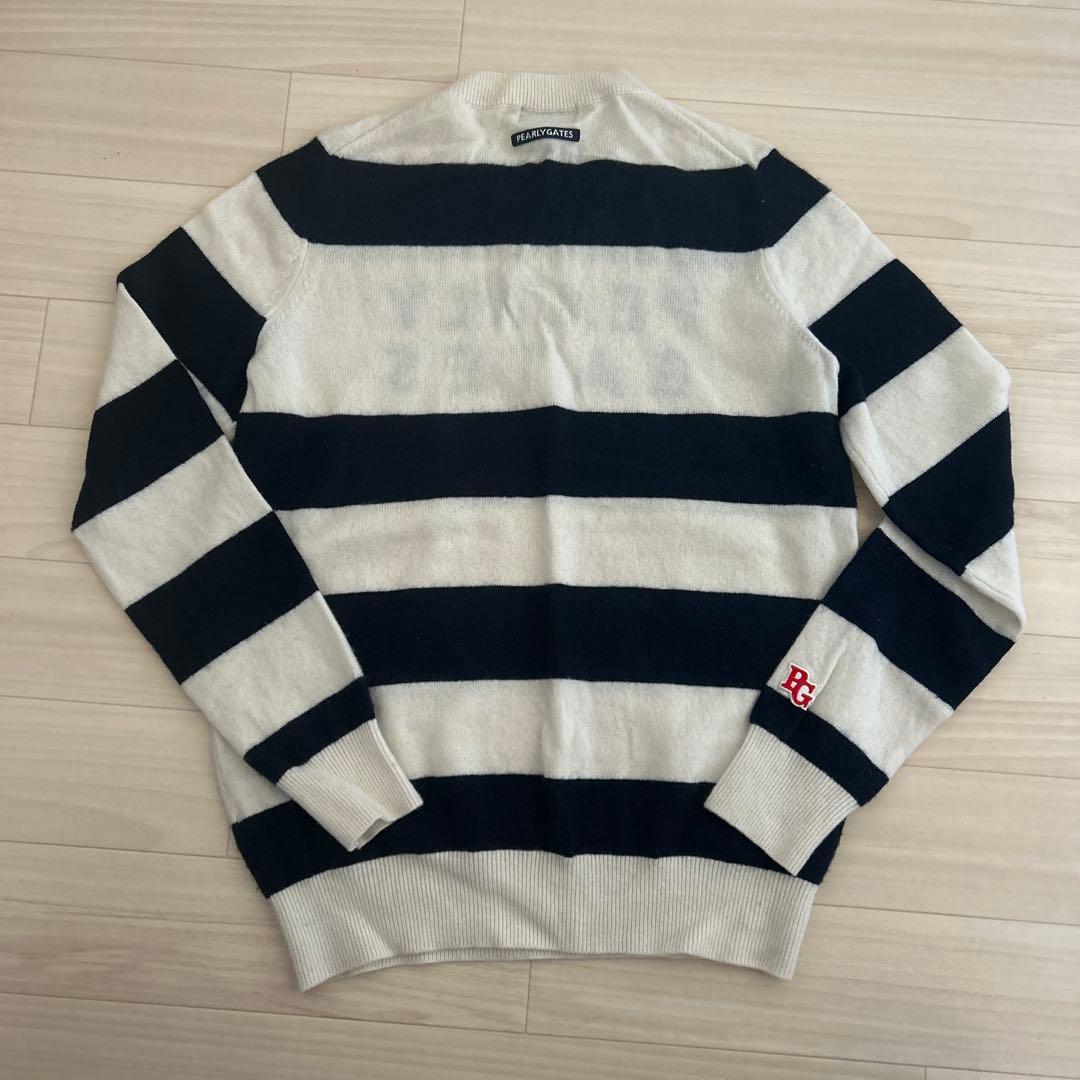 パーリーゲイツ　ロゴ入り　ボーダーカシミヤニット