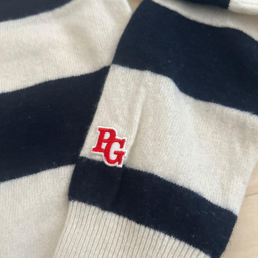 パーリーゲイツ　ロゴ入り　ボーダーカシミヤニット