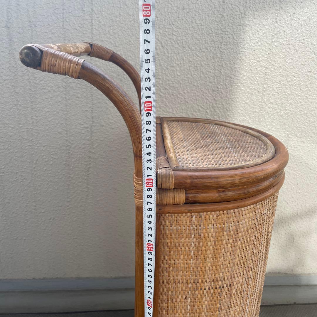 ラタン籐 バスケット キャスター付き kazama 希少昭和レトロ