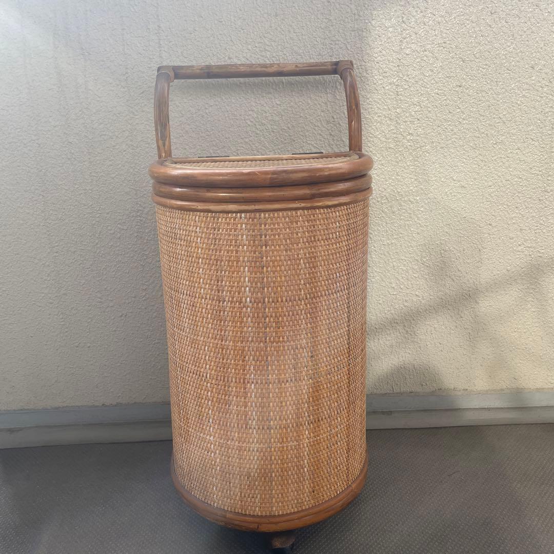 ラタン籐 バスケット キャスター付き kazama 希少昭和レトロ