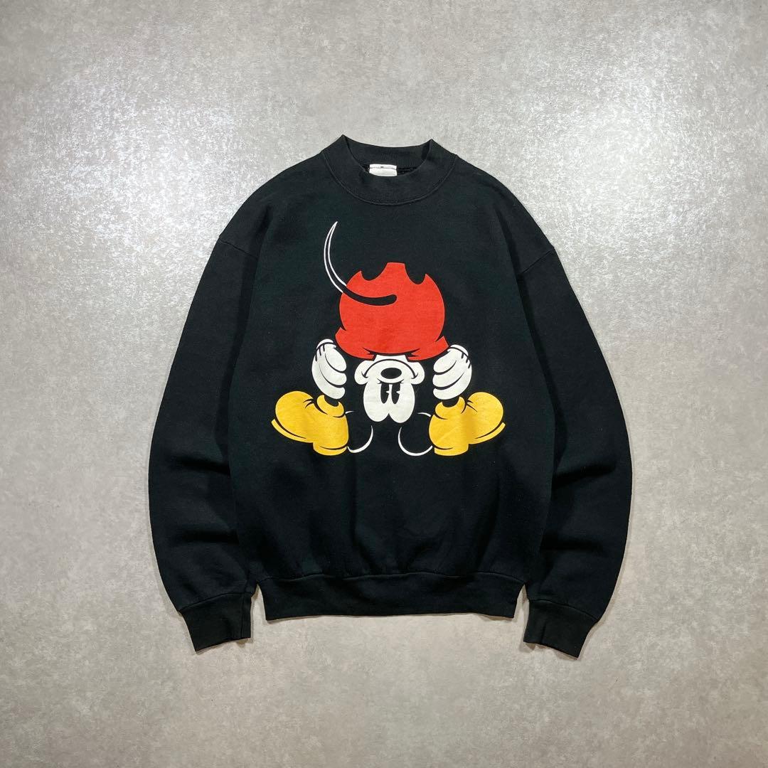 90s USA製 Disney 逆さミッキー スウェット 黒 ヴィンテージ