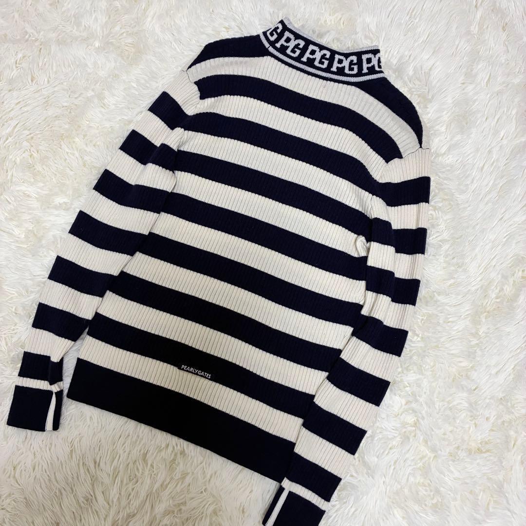 美品✨ パーリーゲイツ ウールカシミヤ ボーダー柄ハイネックニット（5）L 白紺
