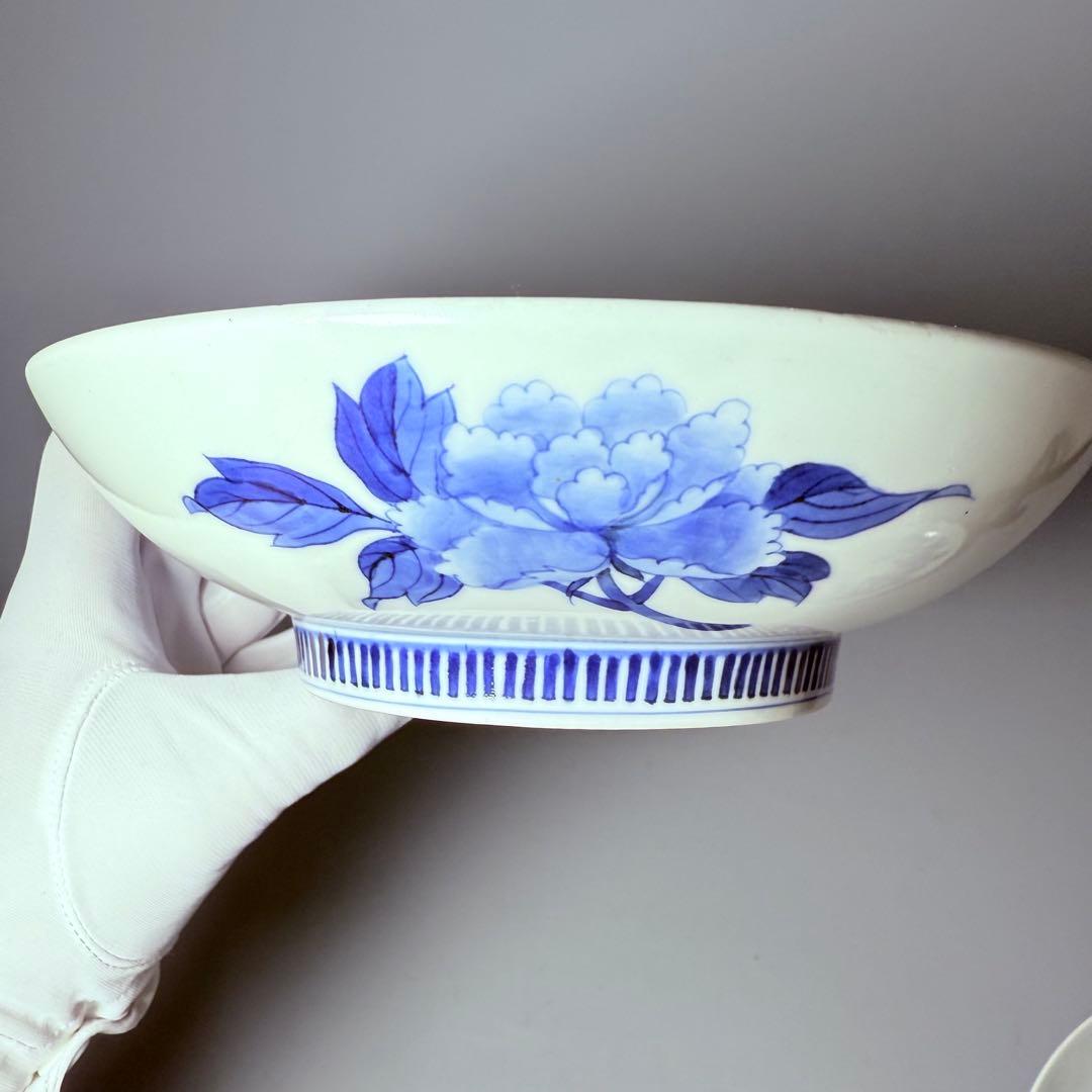 幕末～明治期 古鍋島 染付牡丹蝶図高台皿 古美術 骨董 コレクション