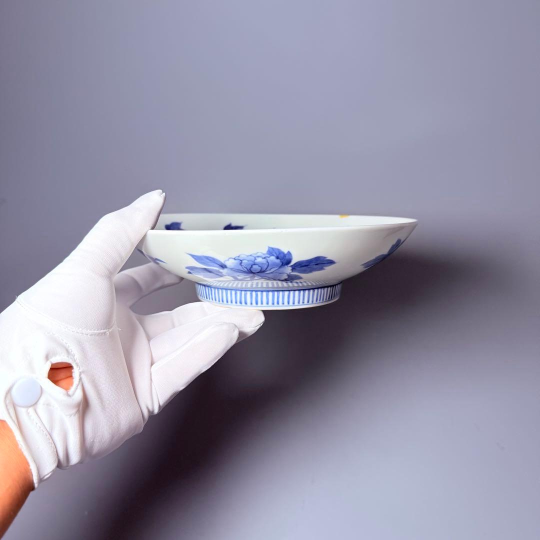 幕末～明治期 古鍋島 染付牡丹蝶図高台皿 古美術 骨董 コレクション