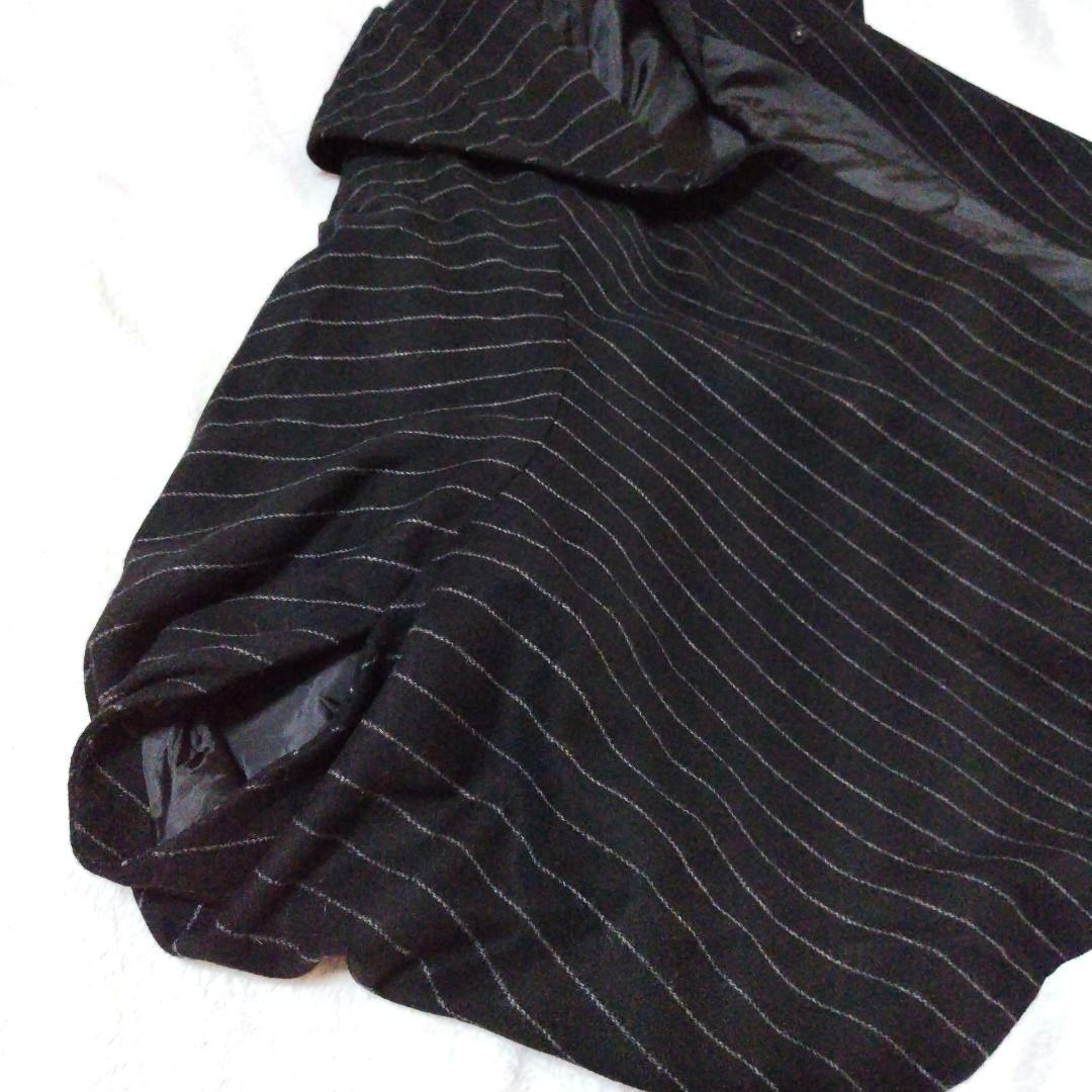 くるり　ポンチョジャケット　ケープ　ピンストライプ　ショールカラー　ウール