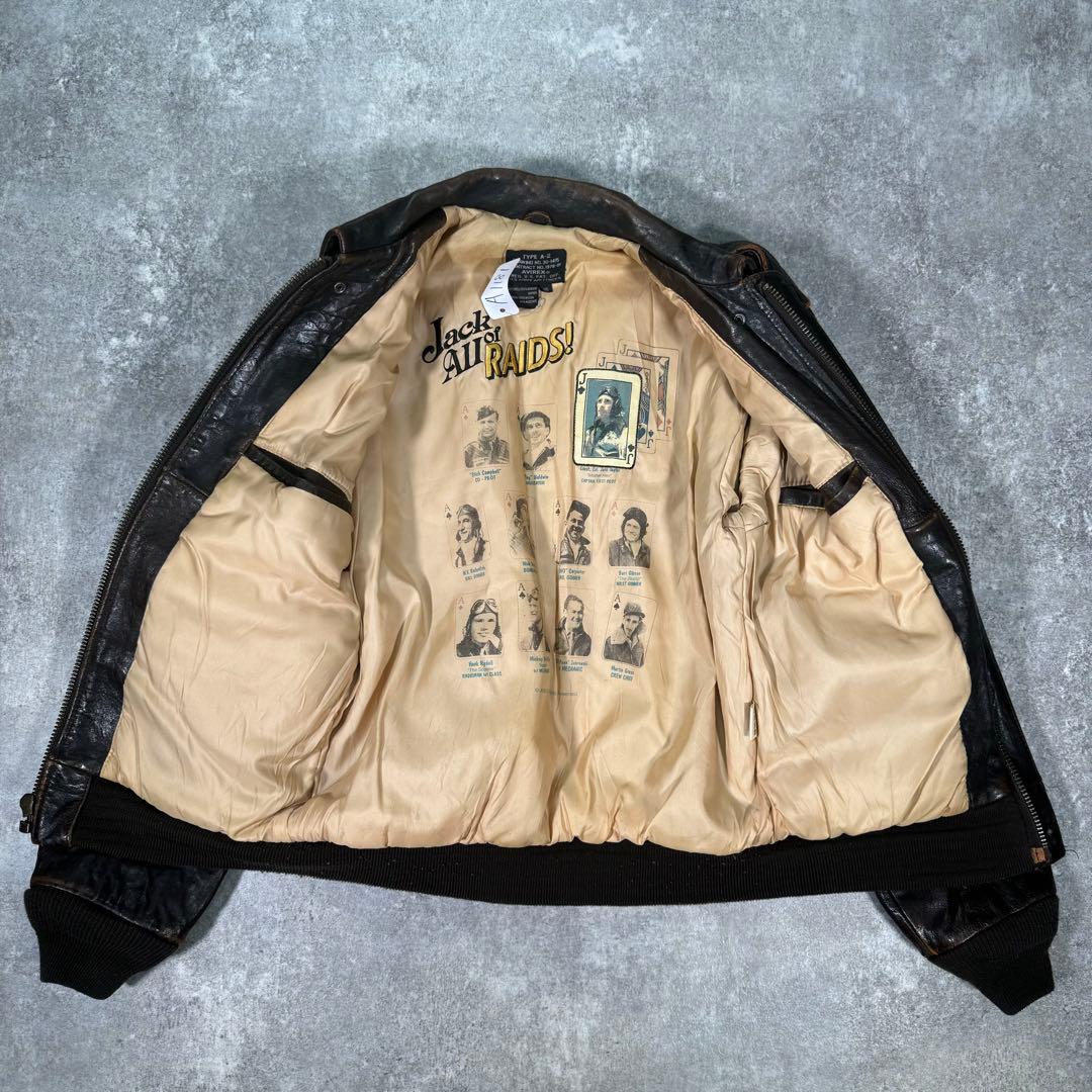 AVIREX レザーフライトジャケット　A-2 XS ブラウン　革パッチ　本革