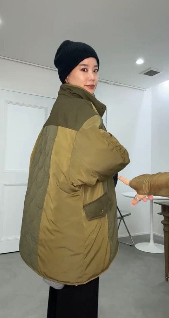 CFT.パッチワーク中綿ミリタリーコート/カーキ