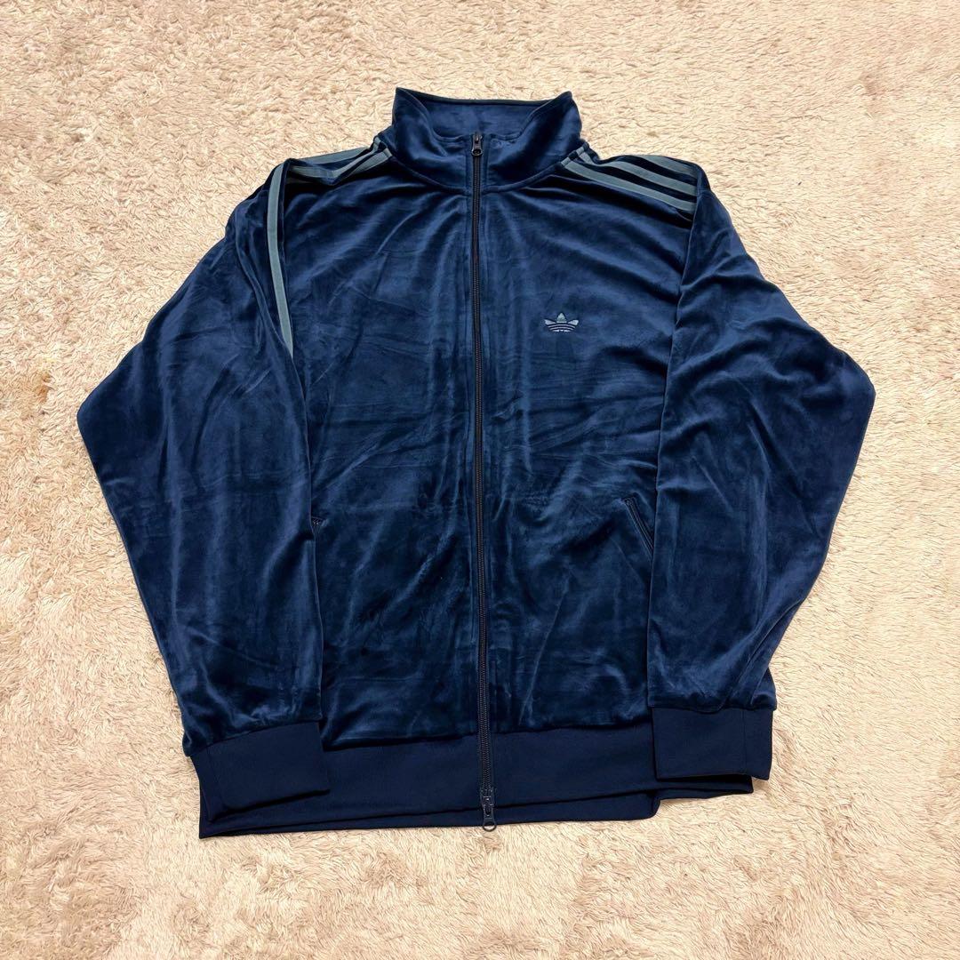 adidas アディダス ベロアトラックジャケット トレフォイルロゴ ブルー