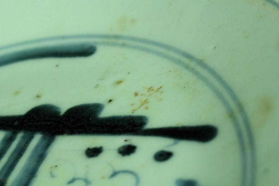 中国美術 古染付 草花紋 皿 φ17.5cm 五件 まとめて(K-RC994)