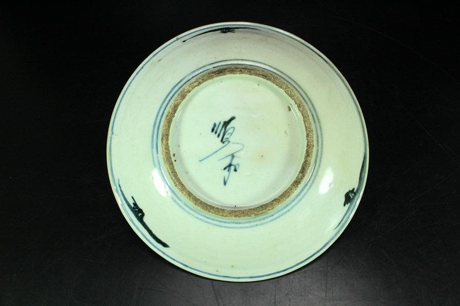 中国美術 古染付 草花紋 皿 φ17.5cm 五件 まとめて(K-RC994)