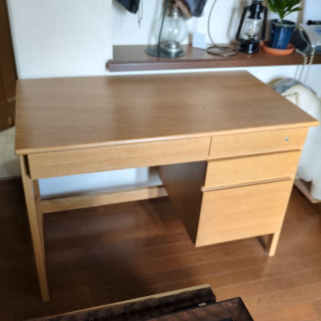 木製シンプルデスク 引き出し2つ付き　勉強机　ヒカリサンデスク