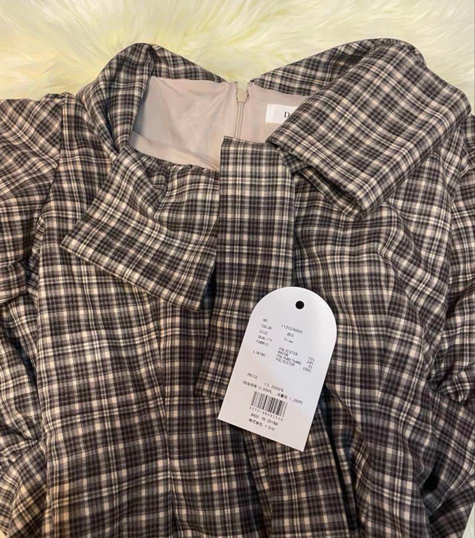 ダーリッチ ビッグリボンバルーンチェックミニワンピース