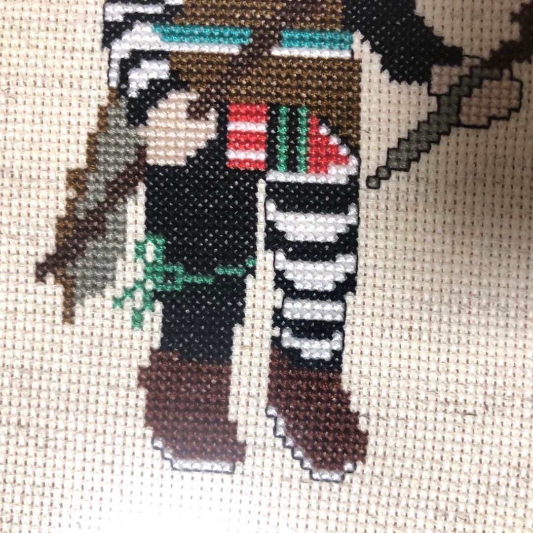 ホピのカチナ族のカチナ刺繍、ビンテージ壁飾り