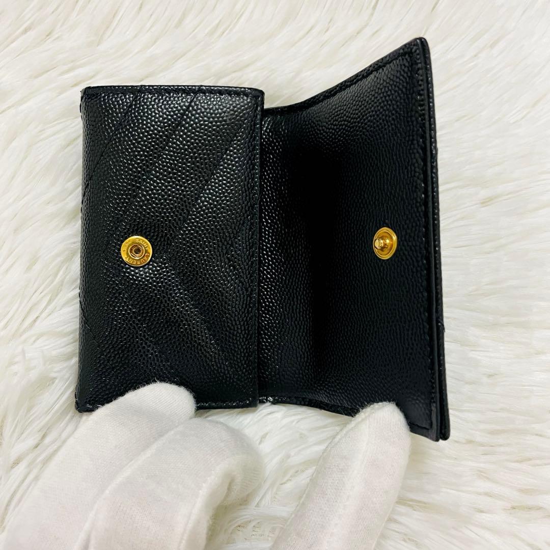 極美✨サンローラン キーケース 4連 キャビアスキン Vステッチ 黒