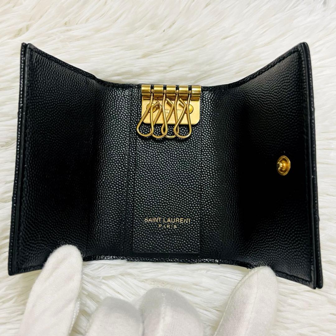 極美✨サンローラン キーケース 4連 キャビアスキン Vステッチ 黒