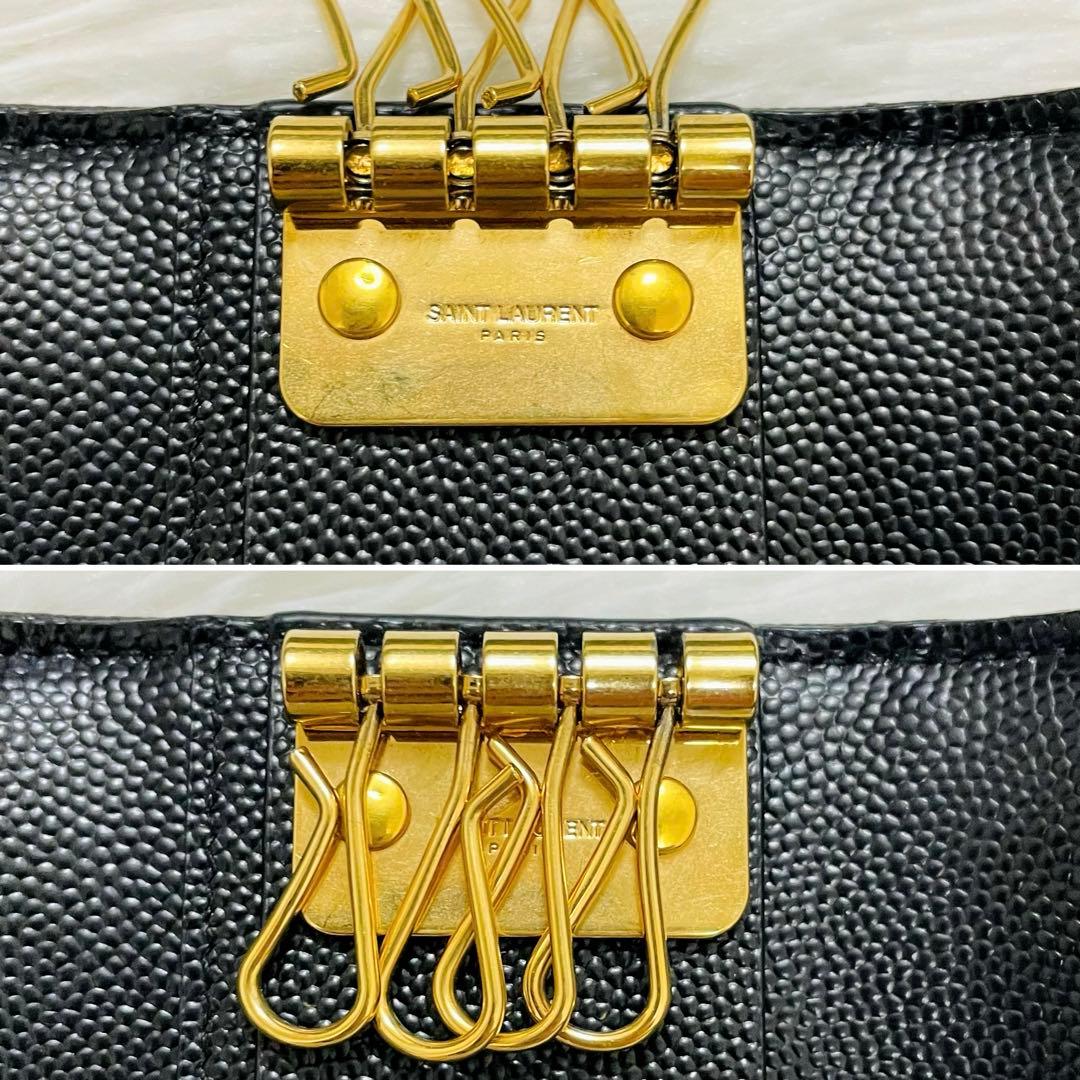 極美✨サンローラン キーケース 4連 キャビアスキン Vステッチ 黒