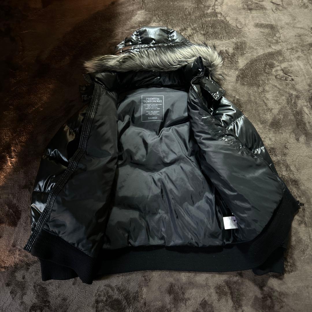 オールドユニクロ プレミアムダウンジャケット ファー y2k 光沢 肉厚