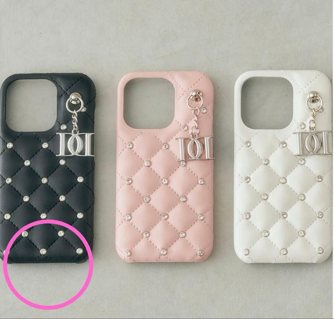 Darich キルティングビジューDDチャームiPhoneケース　16Pro 黒