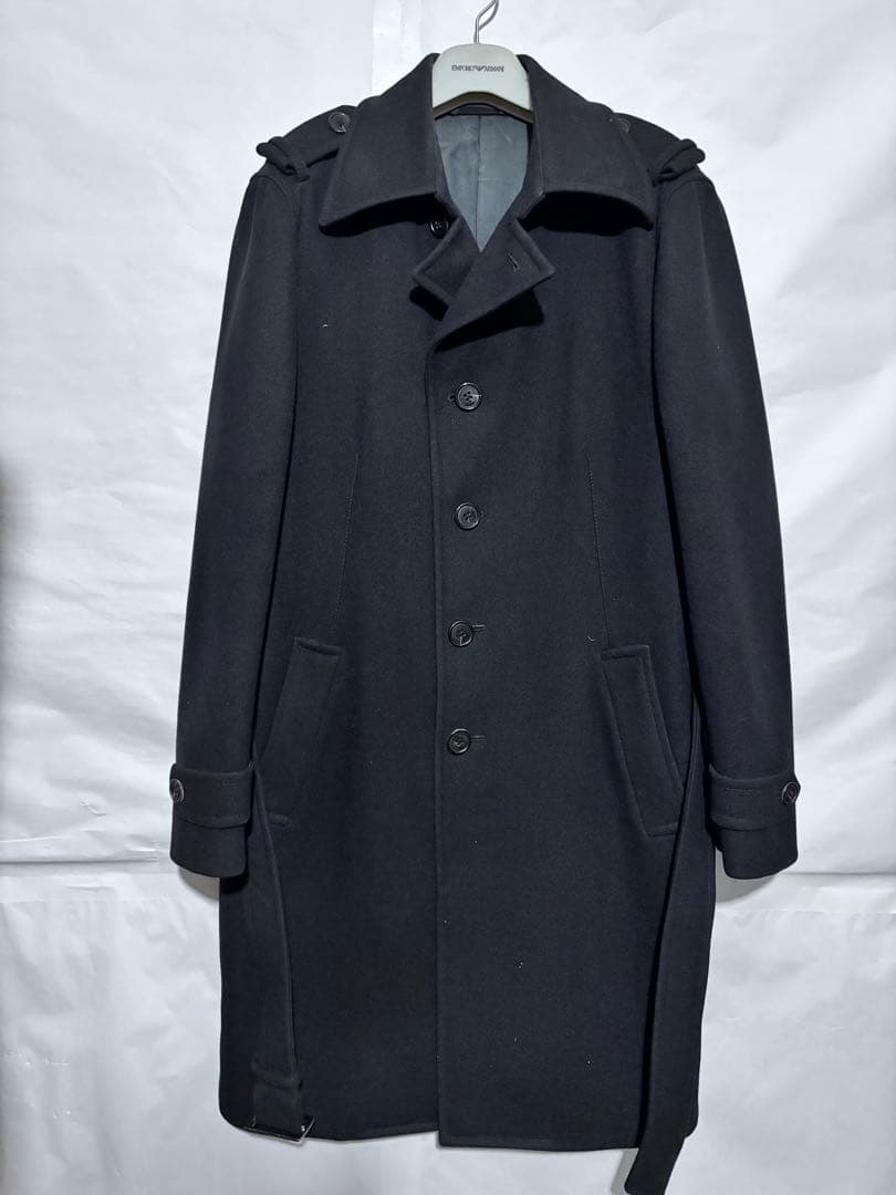 EPOCA UOMOブラック チェスター 厚手　羊毛100 コート ベルト付き