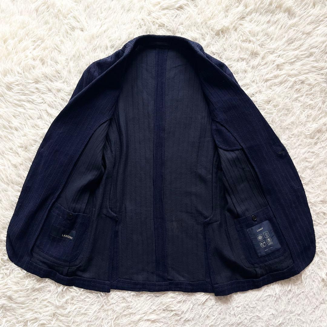 <美品>LARDINI LIKNIT ネイビー 新ロゴ ニットジャケット 44