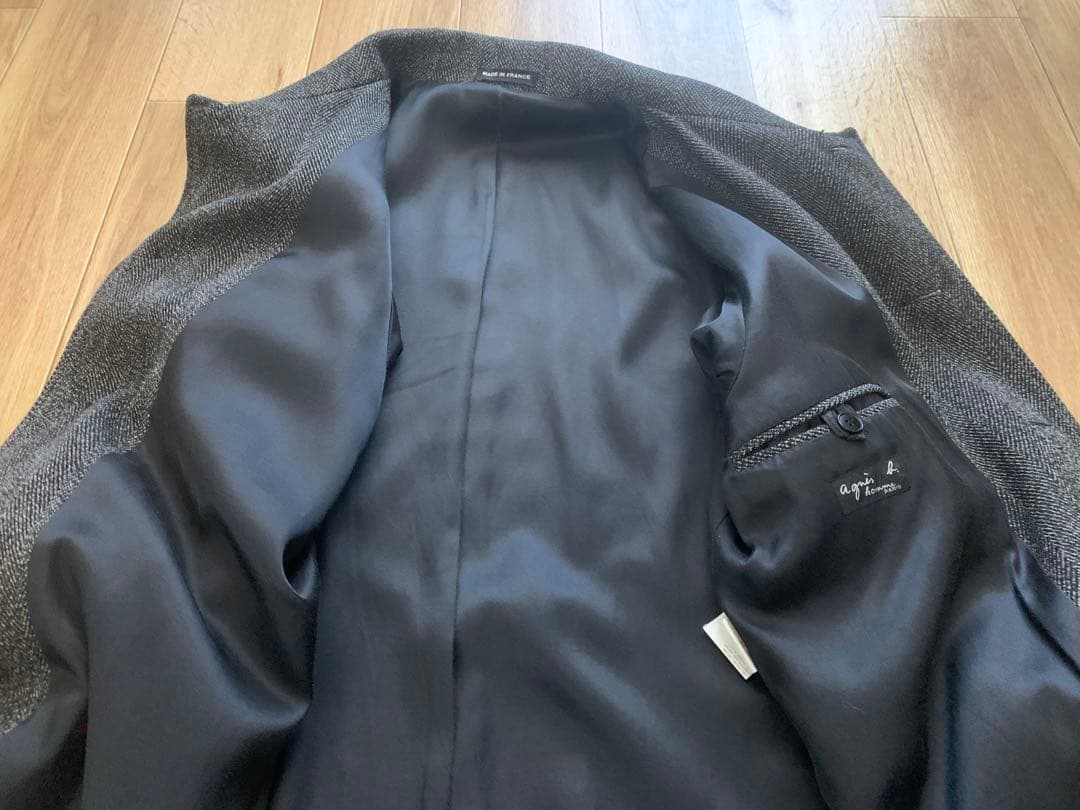 フランス製 agnes b アニエスべー ヘリンボーン ステンカラーコート