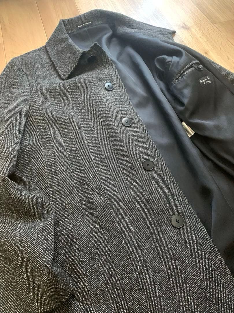 フランス製 agnes b アニエスべー ヘリンボーン ステンカラーコート