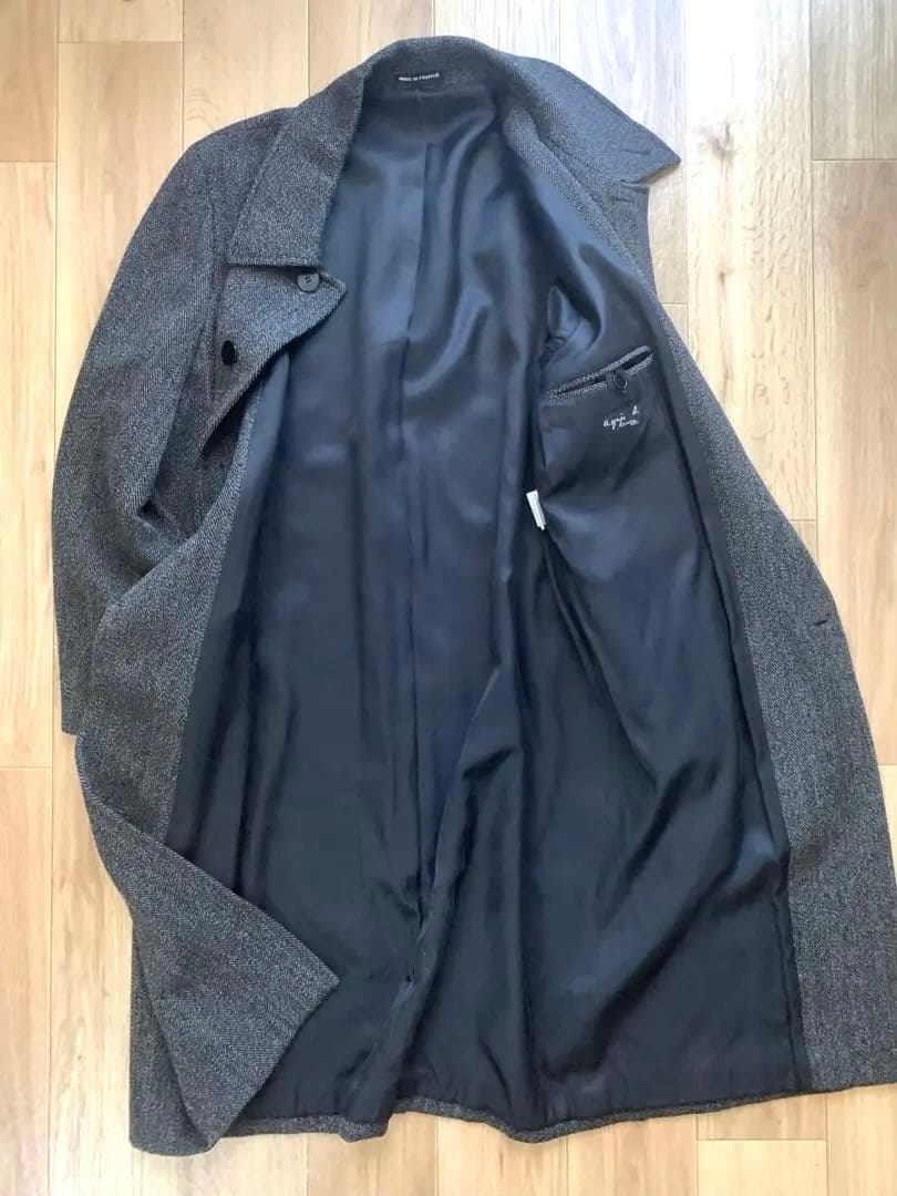 フランス製 agnes b アニエスべー ヘリンボーン ステンカラーコート