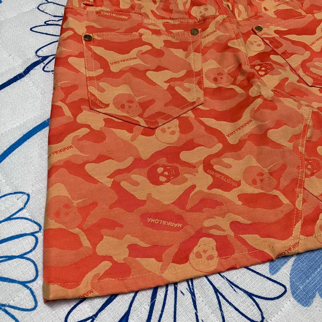 希少】 MARK&LONA ストレッチスカート ロゴ 総柄 スカル 赤 M