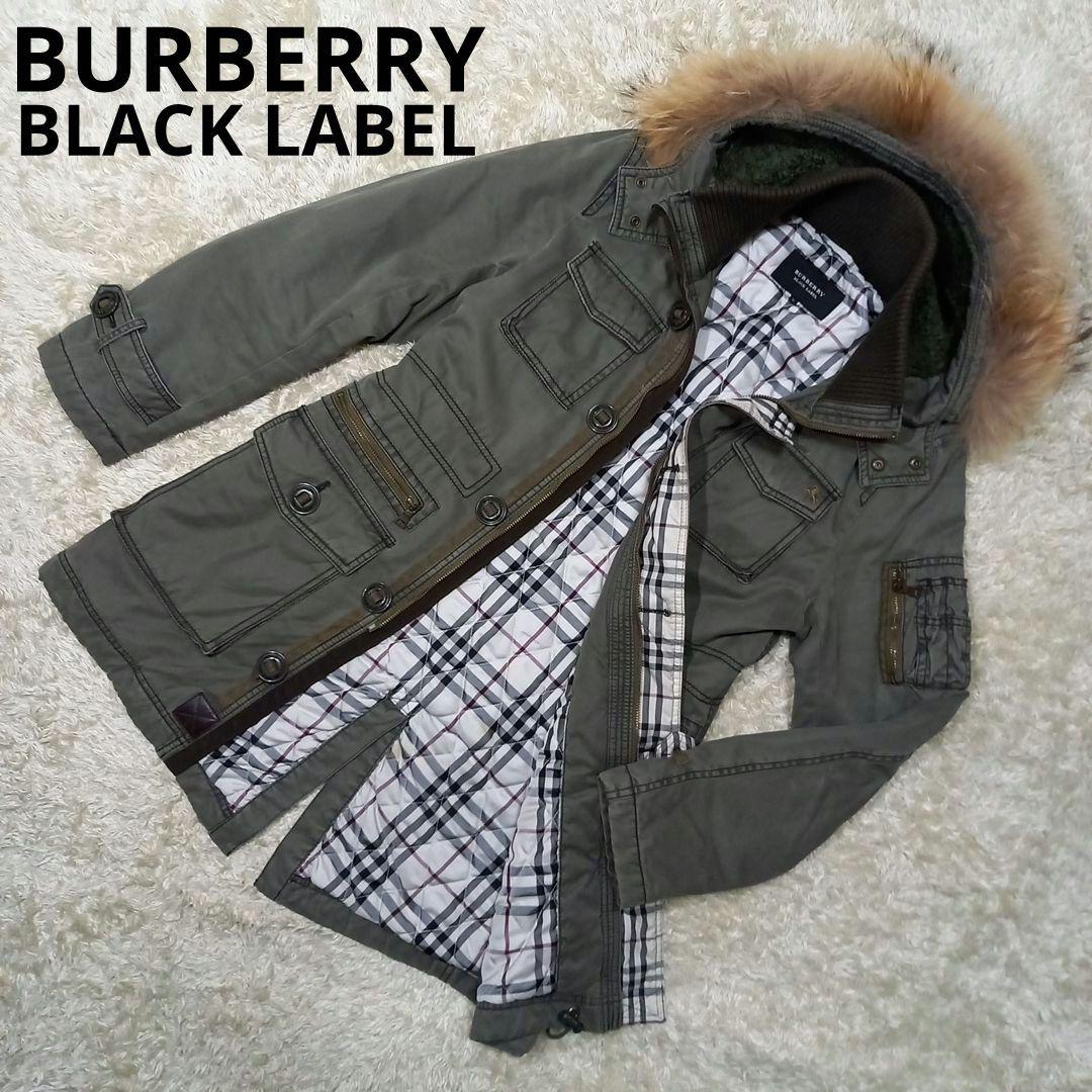バーバリー　ブラックレーベル　リアルファー付き　モッズコート　サイズM