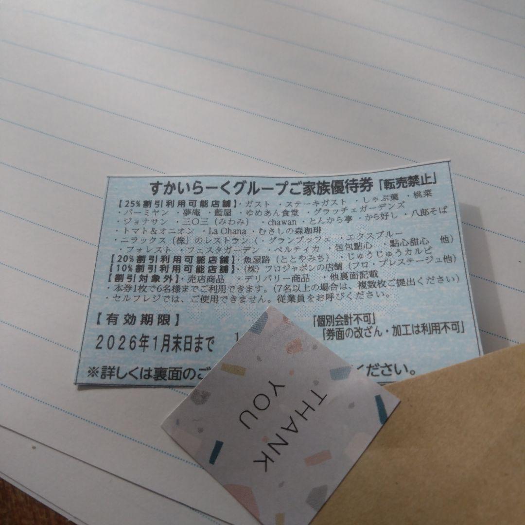 すかいらーくグループ25%ご家族優待券1月末 1枚 - メルカリ