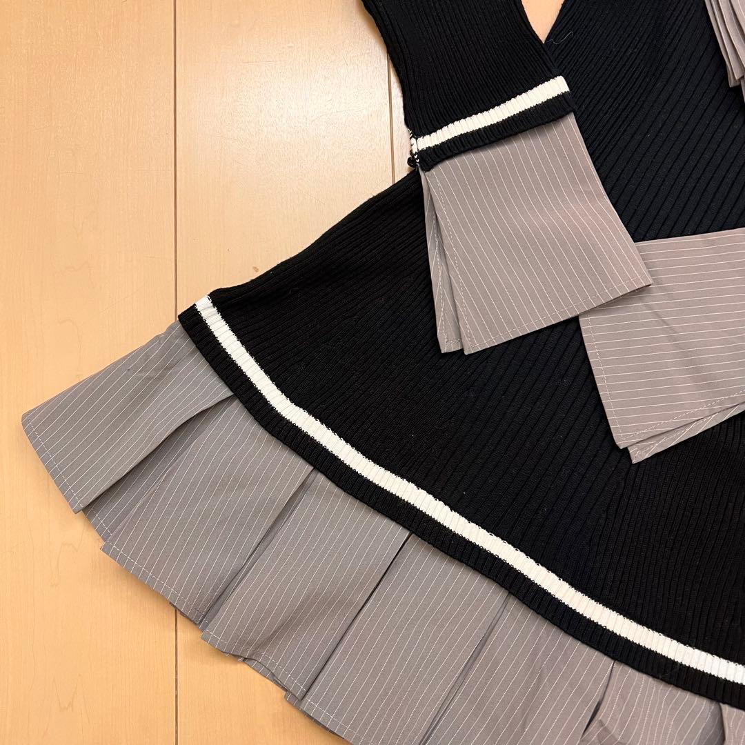 3新品リップサービス定価13750円シャツドッキングプリーツワンピース黒