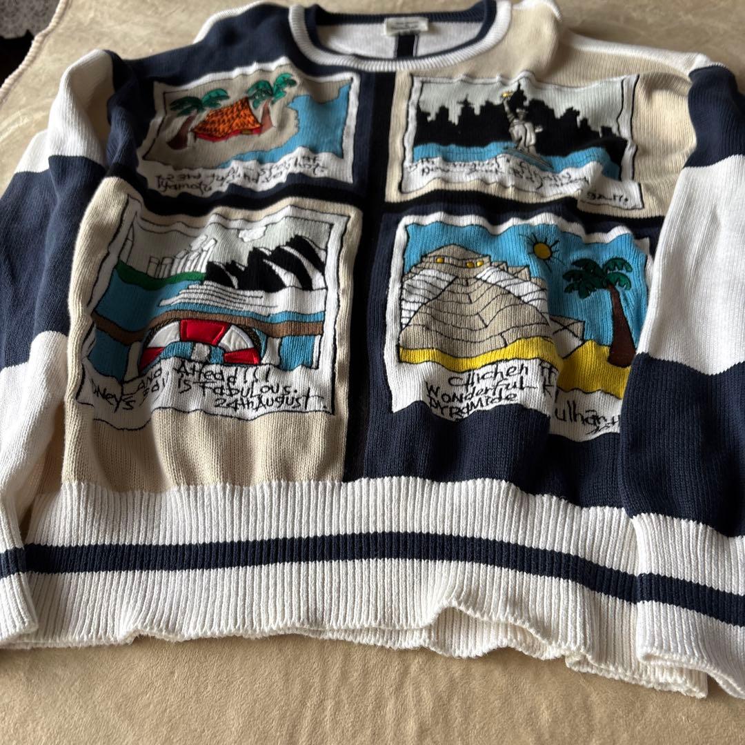 カステルバンジャック観光地刺繍 ニットセーター Lサイズ