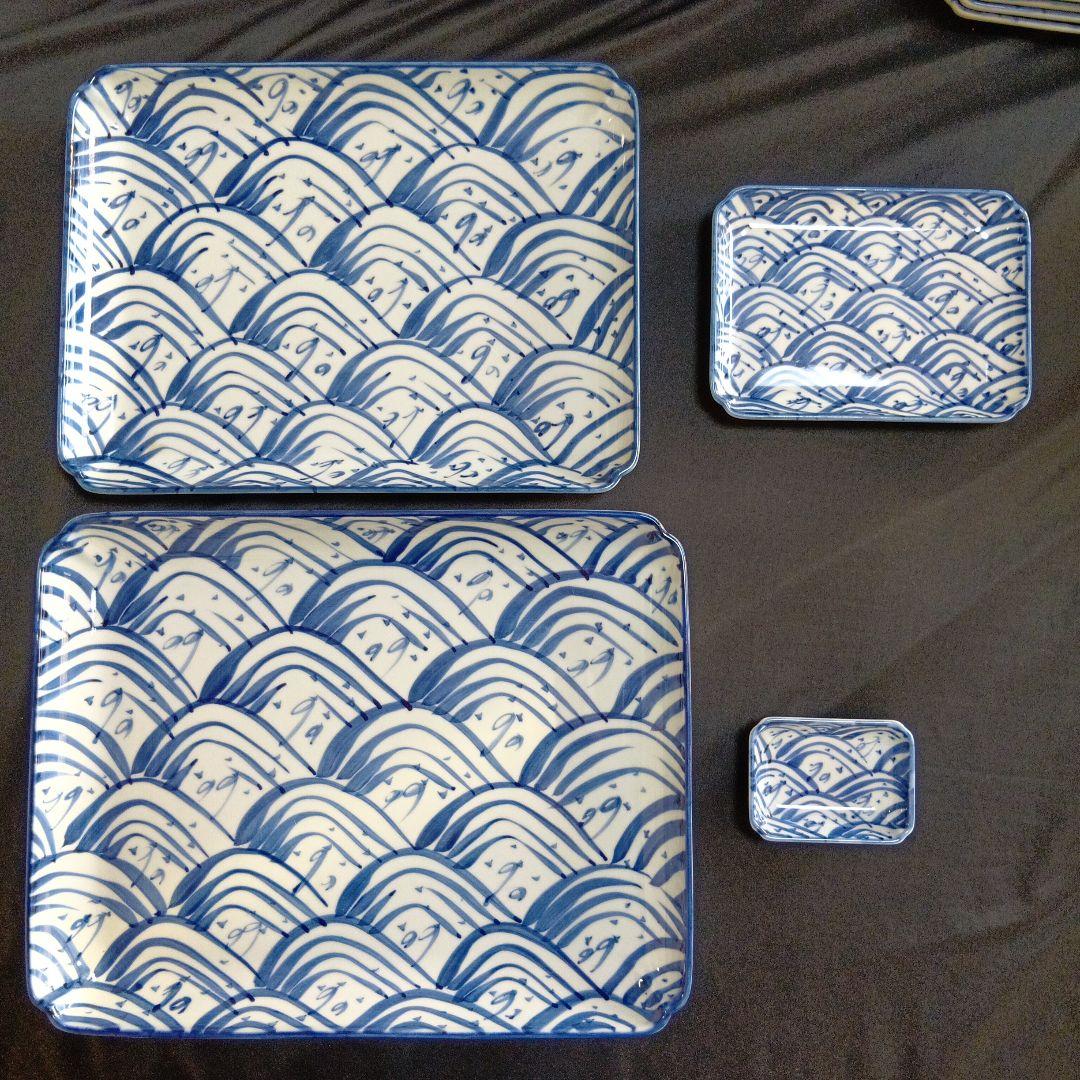 源右衛門　波模様の皿 特大大中小22枚セット