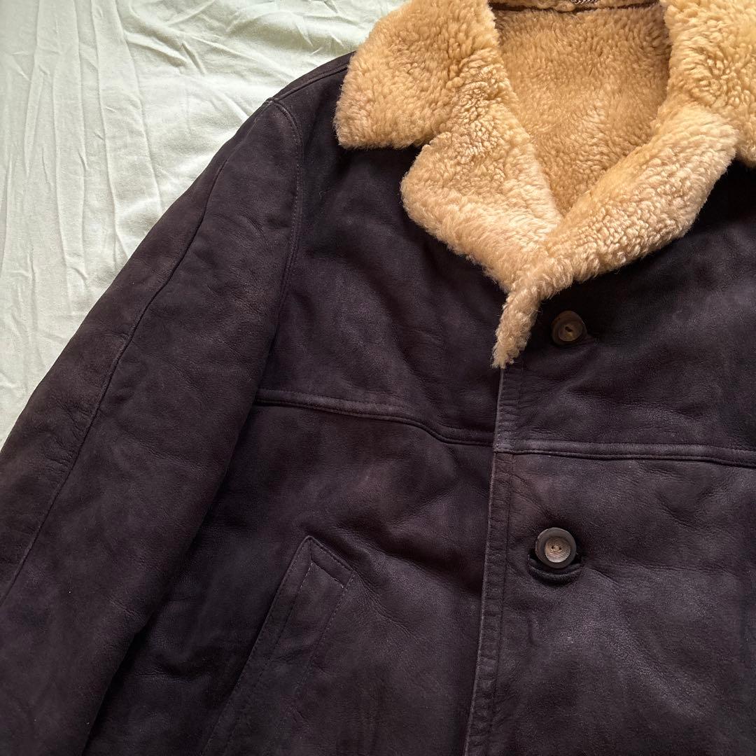 【90s】vintage ブラックムートン ギャングコート 本革 ボア チェーン