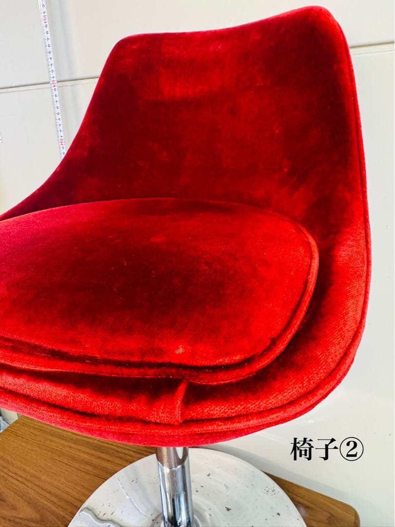 【専用①】赤ベルベット カウンターチェア 2脚セット おしゃれ 固定式