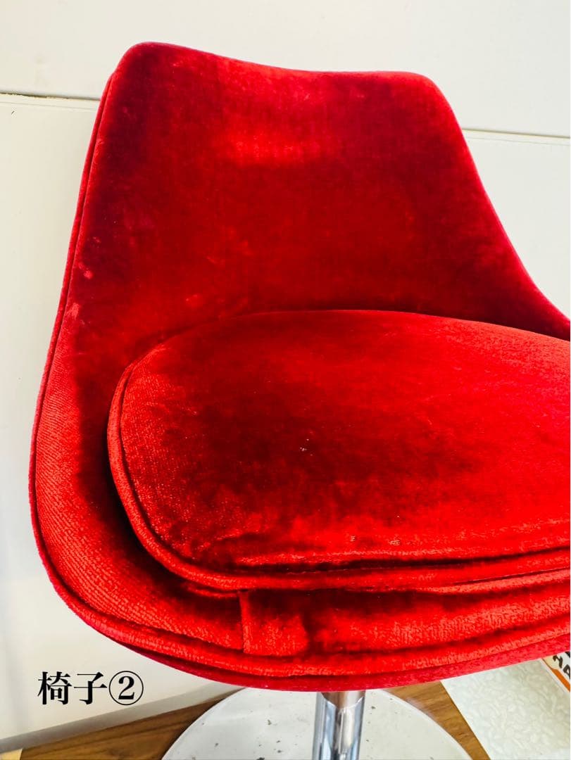 【専用①】赤ベルベット カウンターチェア 2脚セット おしゃれ 固定式