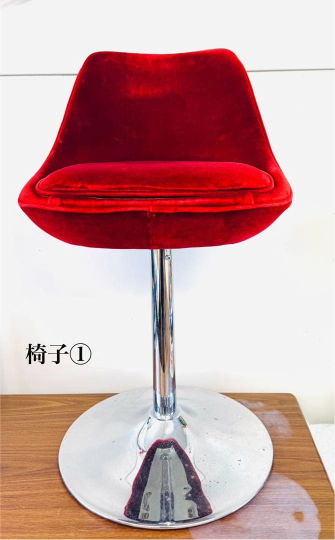 【専用①】赤ベルベット カウンターチェア 2脚セット おしゃれ 固定式