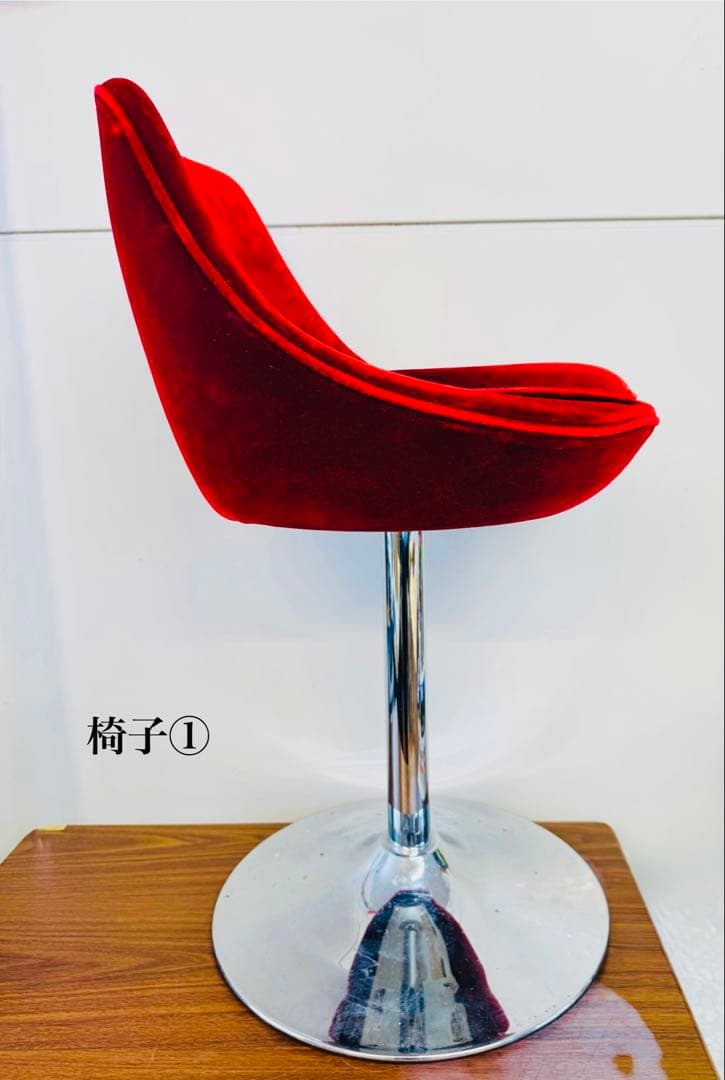 【専用①】赤ベルベット カウンターチェア 2脚セット おしゃれ 固定式