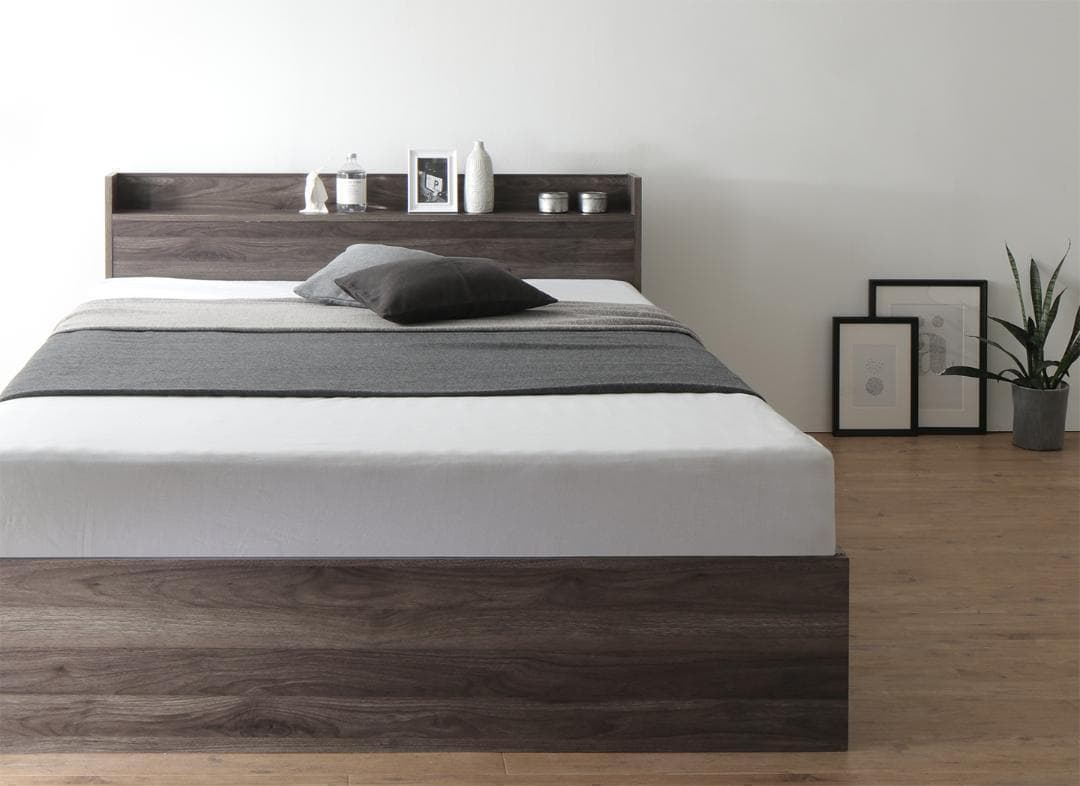 【Lea】匠モデルマットレス ダブルベッド 収納 棚 2口コンセント