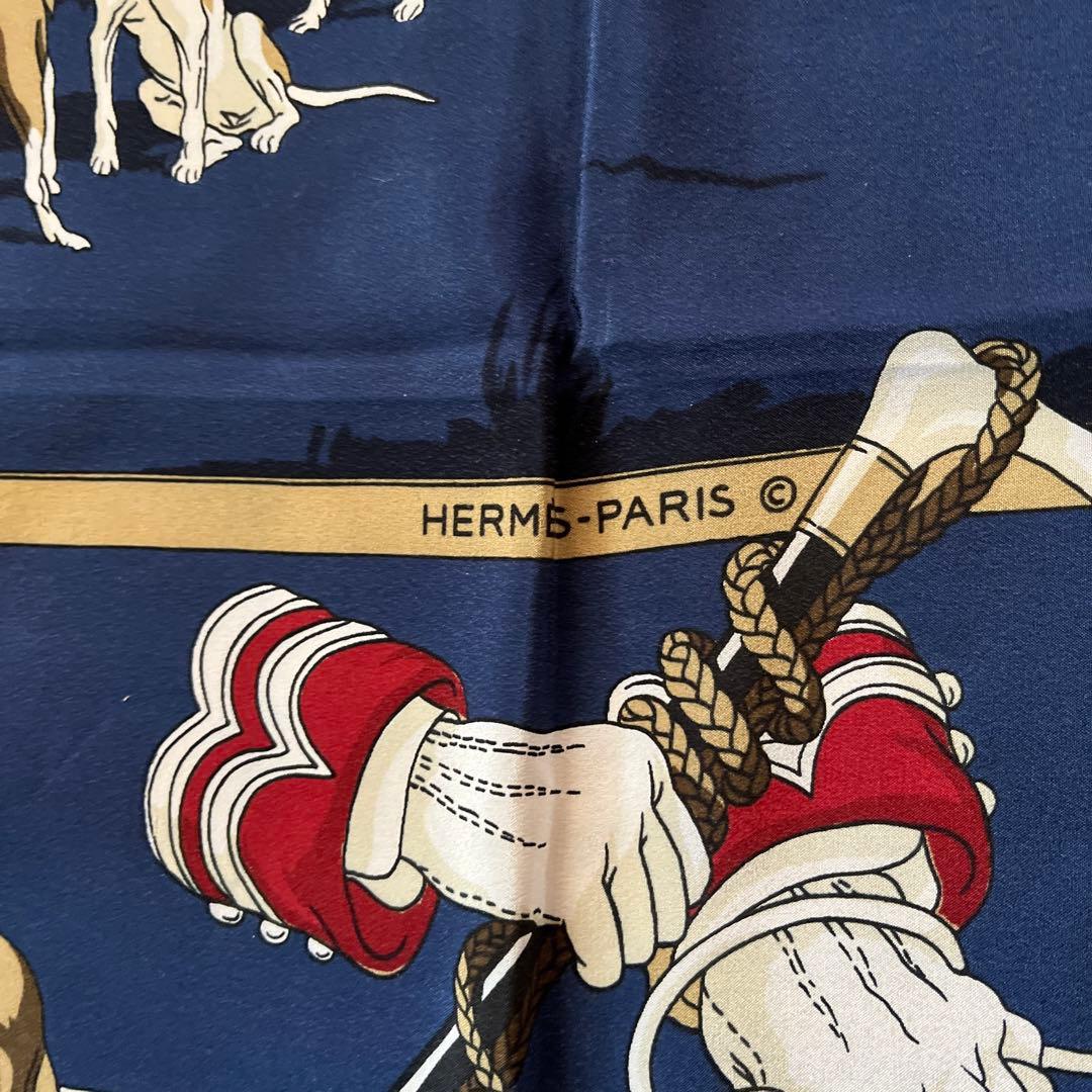 激レア レオパードフラワーブラック エルメスHERMES カレ 犬柄スカーフ