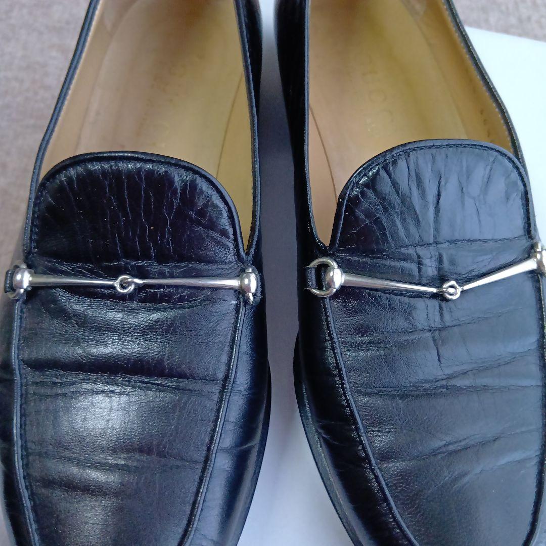 GUCCI ブラックレザー ローファー シルバーホースビット23.5cm